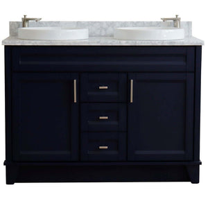 48" Double sink vanity in Blue finish with White Carrara marble and round sink - 400700-49D-BU-WMRD