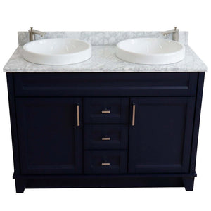 48" Double sink vanity in Blue finish with White Carrara marble and round sink - 400700-49D-BU-WMRD