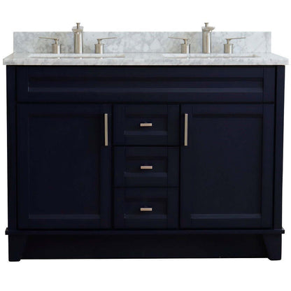 48" Double sink vanity in Blue finish with White Carrara marble and rectangle sink - 400700-49D-BU-WMR