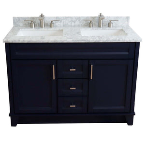 48" Double sink vanity in Blue finish with White Carrara marble and rectangle sink - 400700-49D-BU-WMR