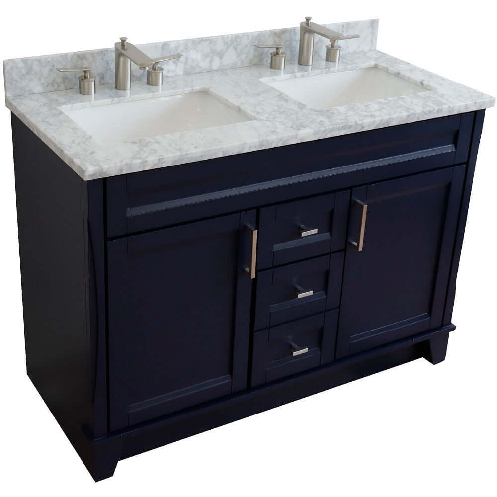 48" Double sink vanity in Blue finish with White Carrara marble and rectangle sink - 400700-49D-BU-WMR