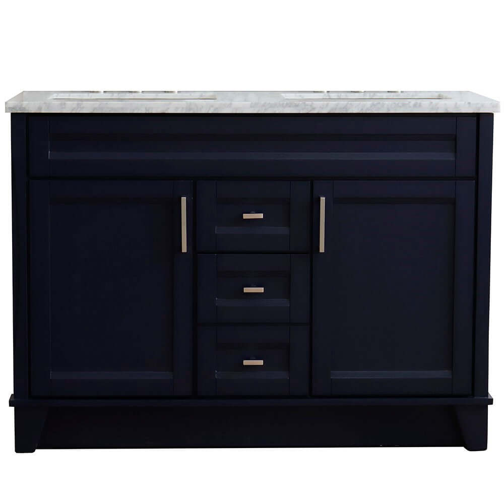 48" Double sink vanity in Blue finish with White Carrara marble and rectangle sink - 400700-49D-BU-WMR