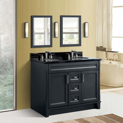 48" Double sink vanity in Dark Gray finish with Black galaxy granite and oval sink - 400700-49D-DG-BGO