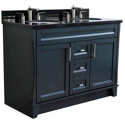 48" Double sink vanity in Dark Gray finish with Black galaxy granite and oval sink - 400700-49D-DG-BGO