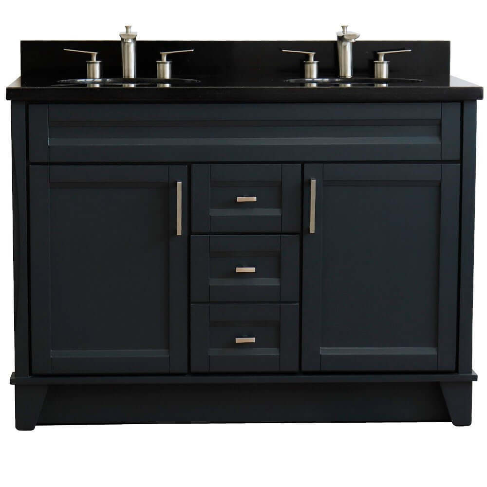 48" Double sink vanity in Dark Gray finish with Black galaxy granite and oval sink - 400700-49D-DG-BGO