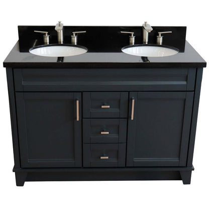 48" Double sink vanity in Dark Gray finish with Black galaxy granite and oval sink - 400700-49D-DG-BGO