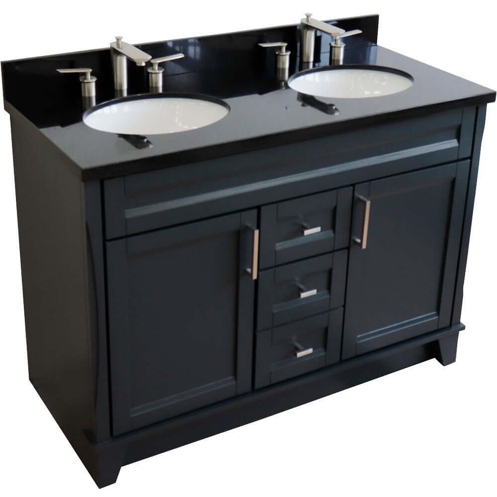 48" Double sink vanity in Dark Gray finish with Black galaxy granite and oval sink - 400700-49D-DG-BGO