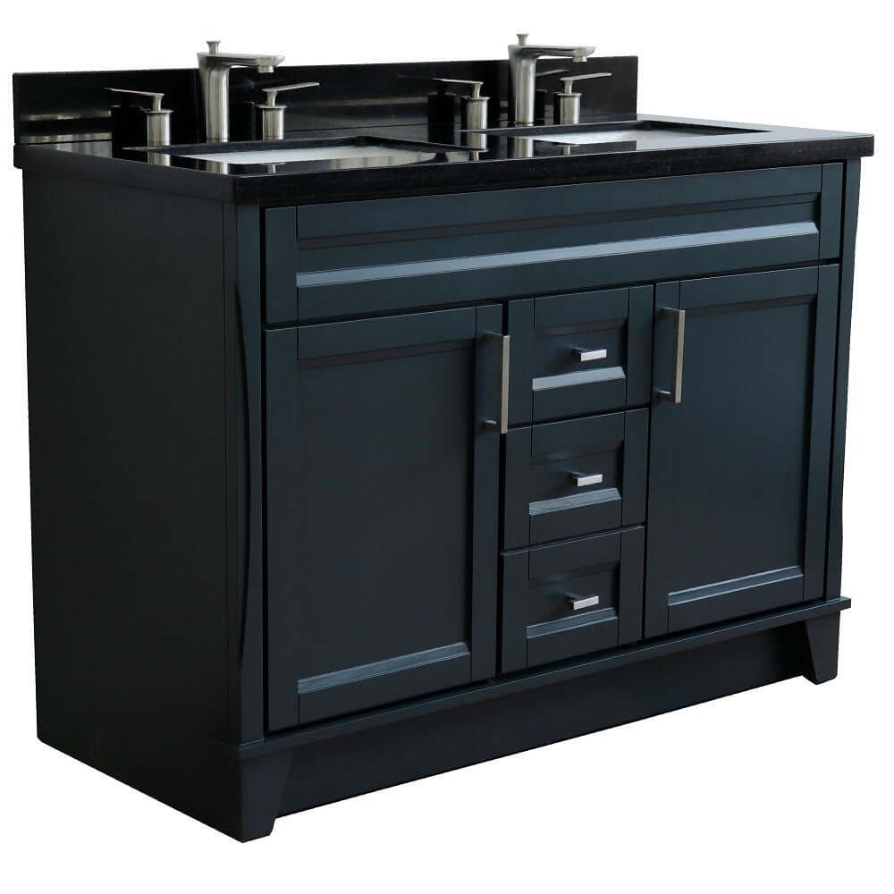 48" Double sink vanity in Dark Gray finish with Black galaxy granite and rectangle sink - 400700-49D-DG-BGR