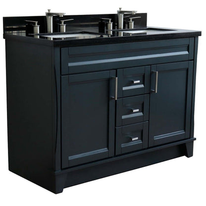 48" Double sink vanity in Dark Gray finish with Black galaxy granite and rectangle sink - 400700-49D-DG-BGR