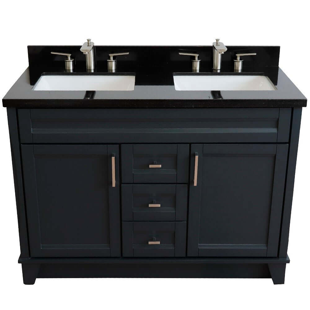 48" Double sink vanity in Dark Gray finish with Black galaxy granite and rectangle sink - 400700-49D-DG-BGR