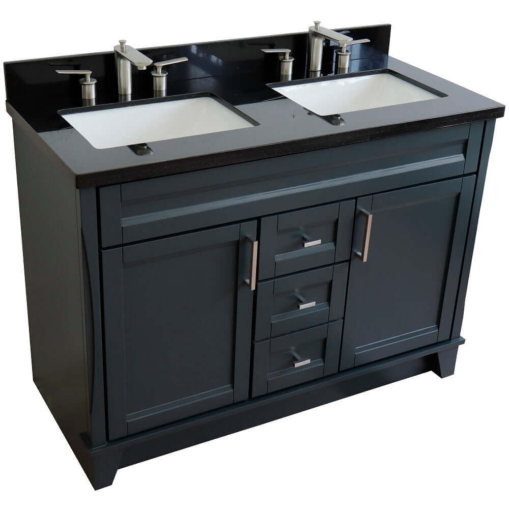 48" Double sink vanity in Dark Gray finish with Black galaxy granite and rectangle sink - 400700-49D-DG-BGR