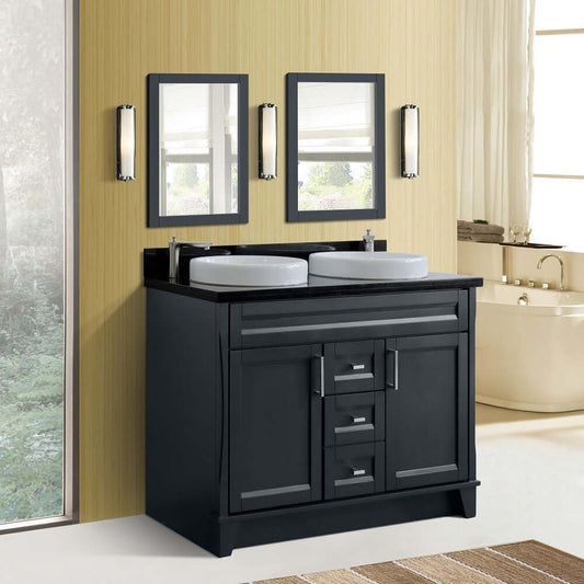 48" Double sink vanity in Dark Gray finish with Black galaxy granite and round sink - 400700-49D-DG-BGRD