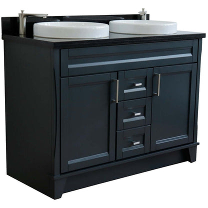 48" Double sink vanity in Dark Gray finish with Black galaxy granite and round sink - 400700-49D-DG-BGRD