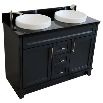 48" Double sink vanity in Dark Gray finish with Black galaxy granite and round sink - 400700-49D-DG-BGRD