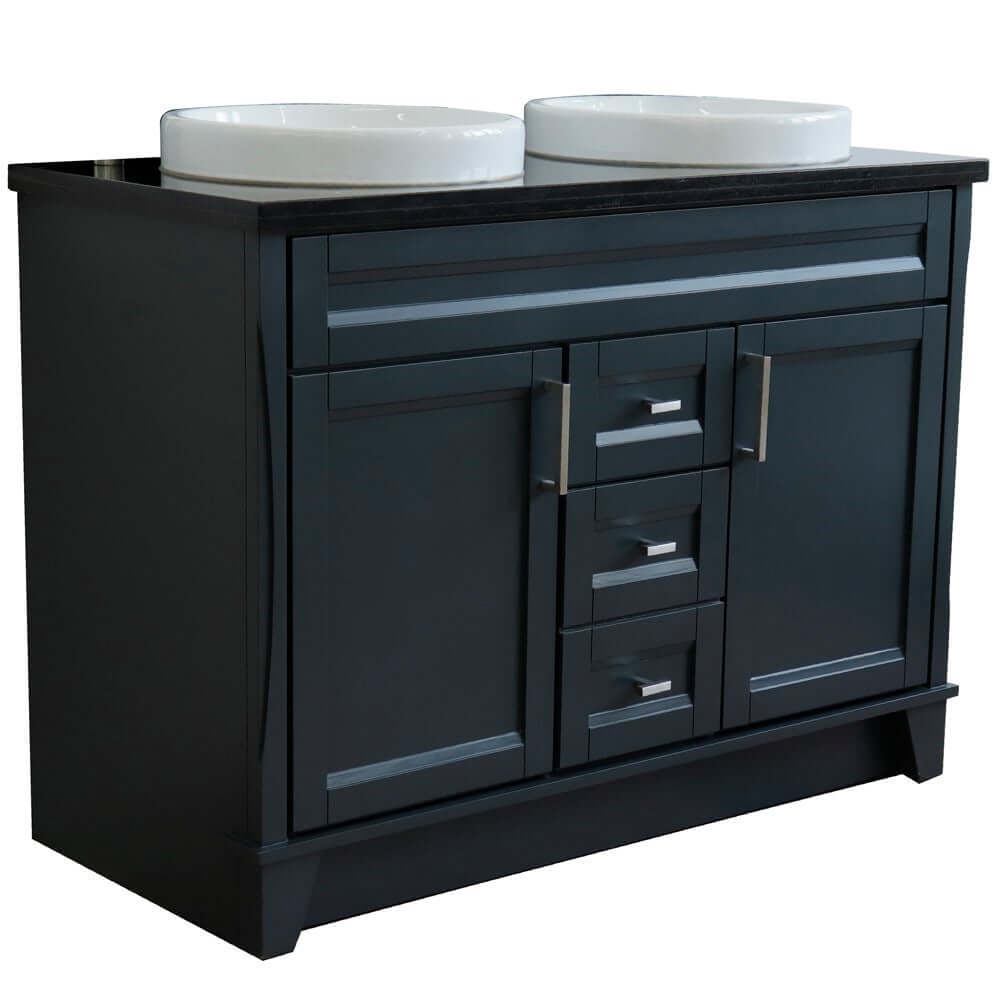 48" Double sink vanity in Dark Gray finish with Black galaxy granite and round sink - 400700-49D-DG-BGRD