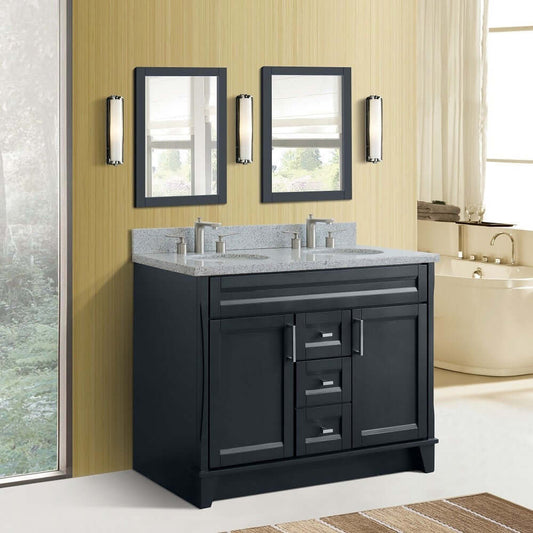 48" Double sink vanity in Dark Gray finish with Gray granite and oval sink - 400700-49D-DG-GYO