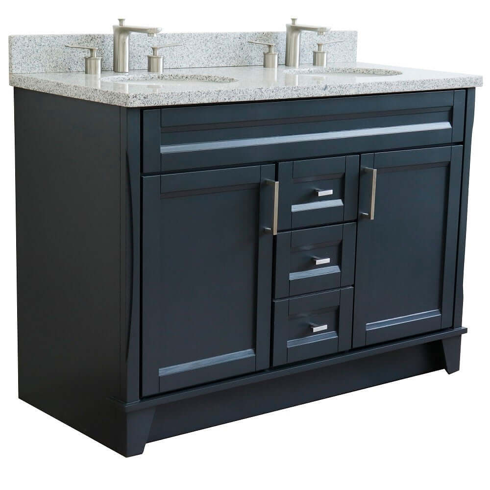 48" Double sink vanity in Dark Gray finish with Gray granite and oval sink - 400700-49D-DG-GYO