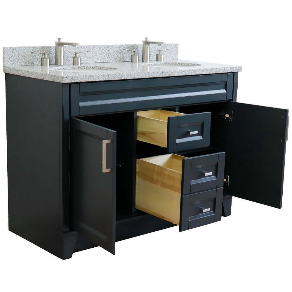 48" Double sink vanity in Dark Gray finish with Gray granite and oval sink - 400700-49D-DG-GYO