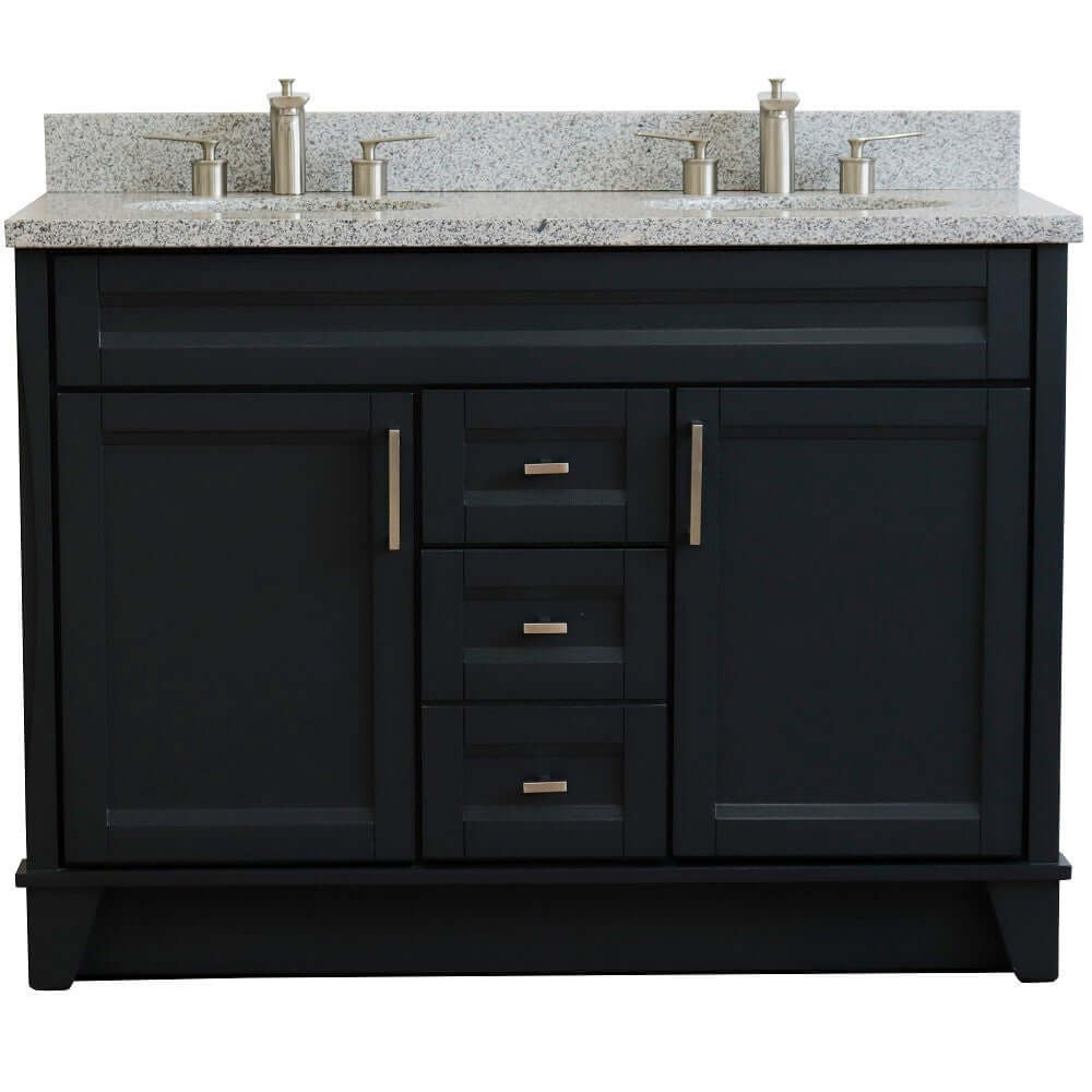 48" Double sink vanity in Dark Gray finish with Gray granite and oval sink - 400700-49D-DG-GYO