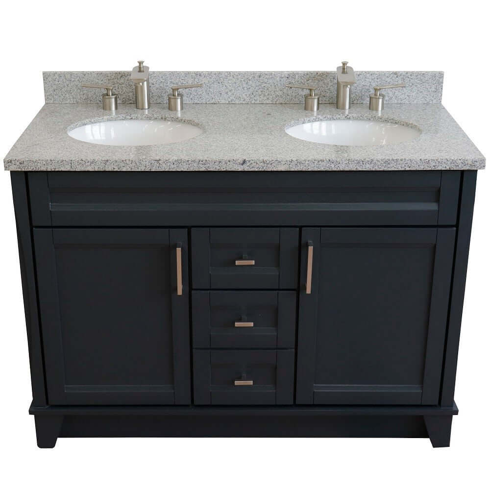 48" Double sink vanity in Dark Gray finish with Gray granite and oval sink - 400700-49D-DG-GYO