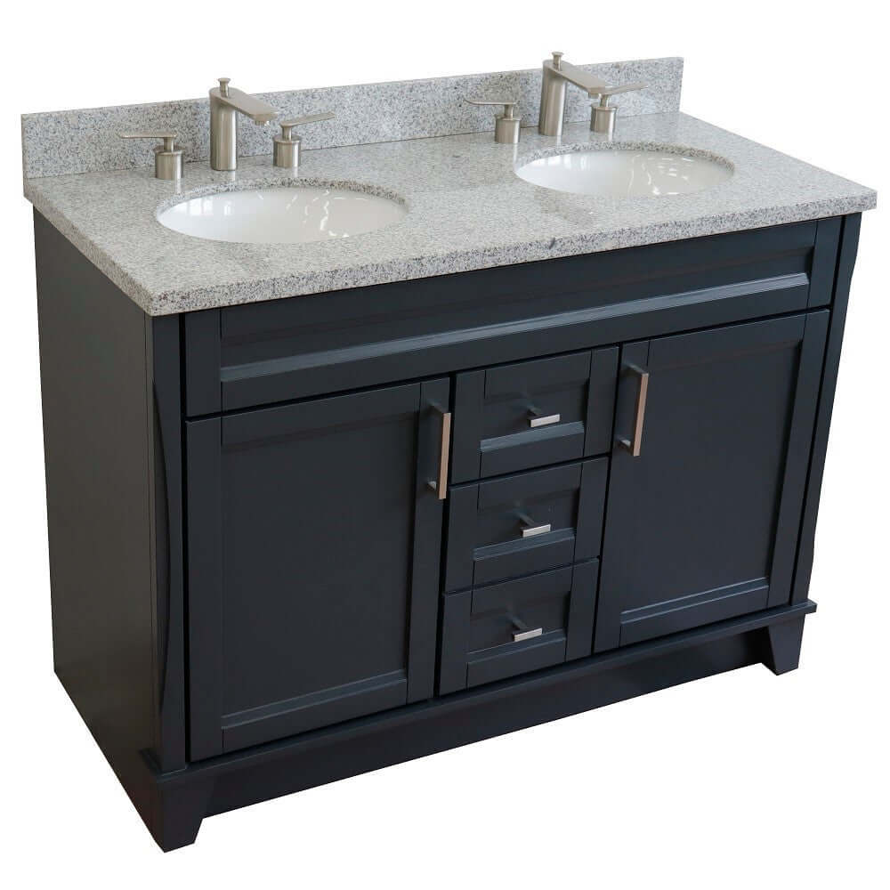 48" Double sink vanity in Dark Gray finish with Gray granite and oval sink - 400700-49D-DG-GYO