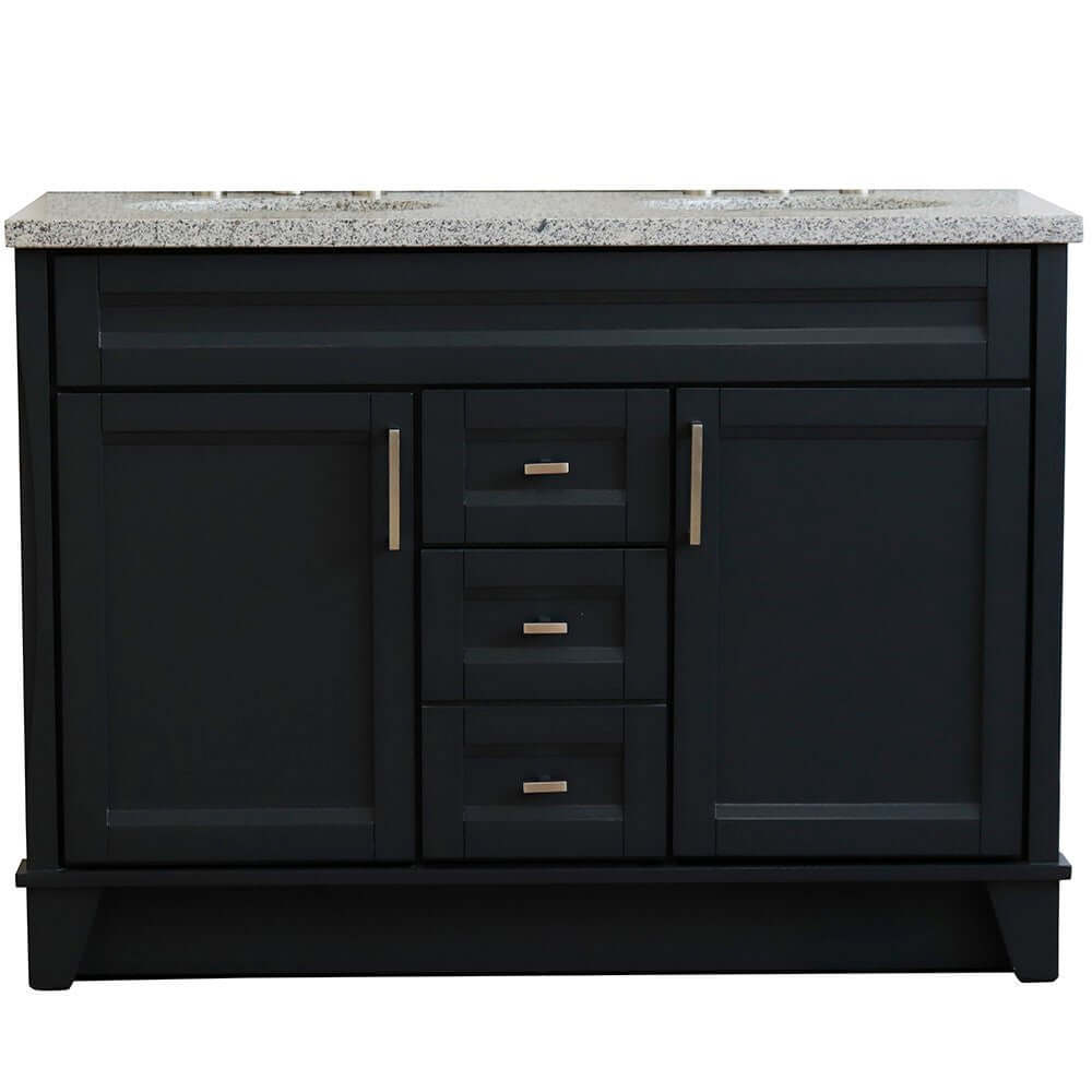 48" Double sink vanity in Dark Gray finish with Gray granite and oval sink - 400700-49D-DG-GYO