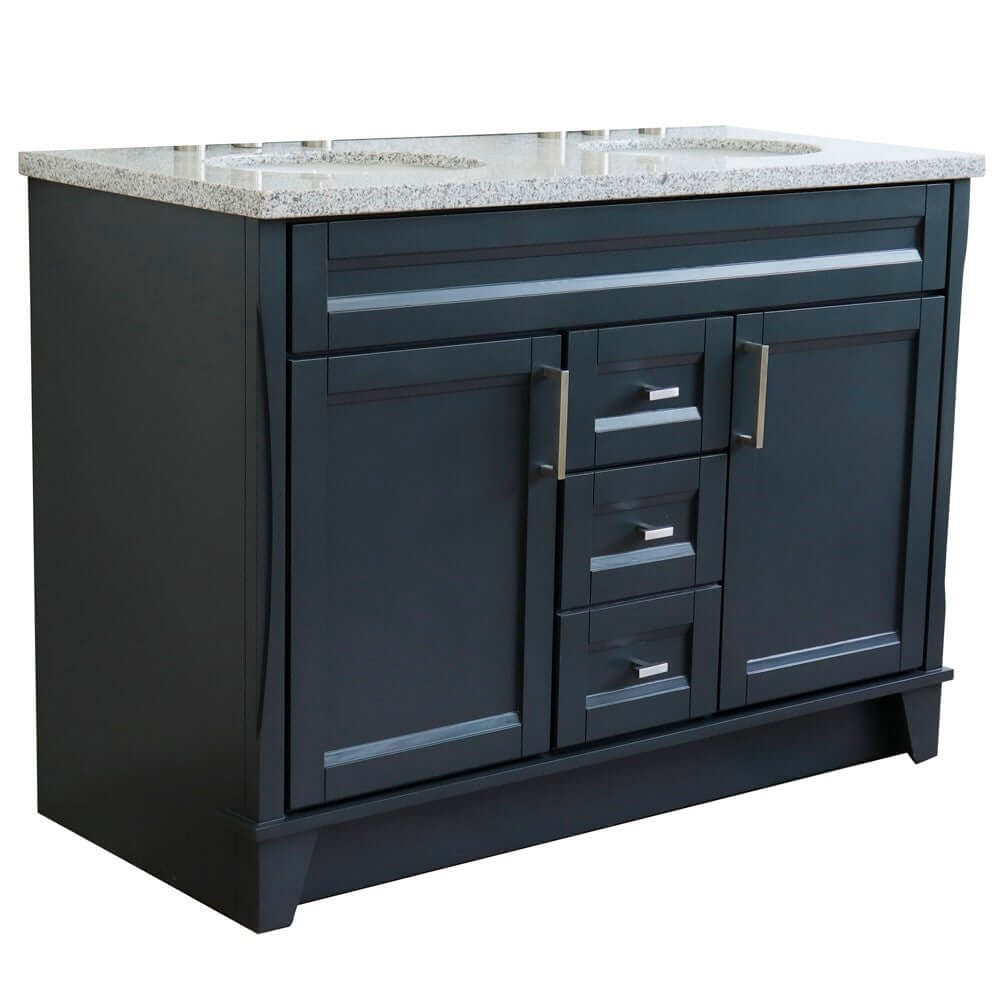 48" Double sink vanity in Dark Gray finish with Gray granite and oval sink - 400700-49D-DG-GYO