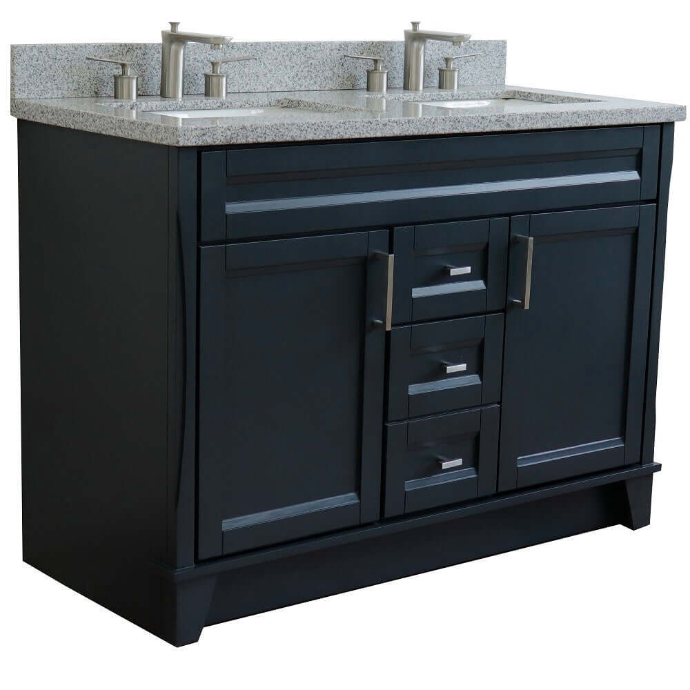 48" Double sink vanity in Dark Gray finish with Gray granite and rectangle sink - 400700-49D-DG-GYR