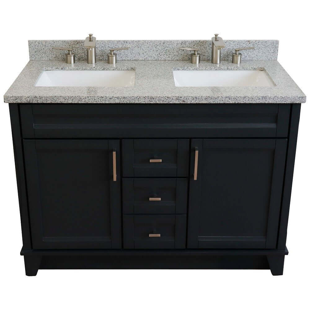 48" Double sink vanity in Dark Gray finish with Gray granite and rectangle sink - 400700-49D-DG-GYR