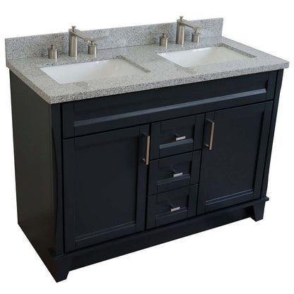 48" Double sink vanity in Dark Gray finish with Gray granite and rectangle sink - 400700-49D-DG-GYR