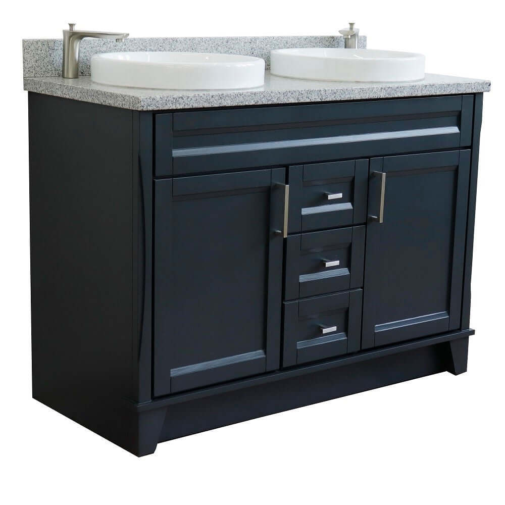 48" Double sink vanity in Dark Gray finish with Gray granite and round sink - 400700-49D-DG-GYRD