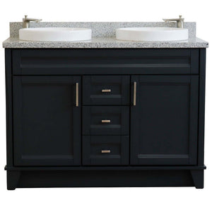 48" Double sink vanity in Dark Gray finish with Gray granite and round sink - 400700-49D-DG-GYRD