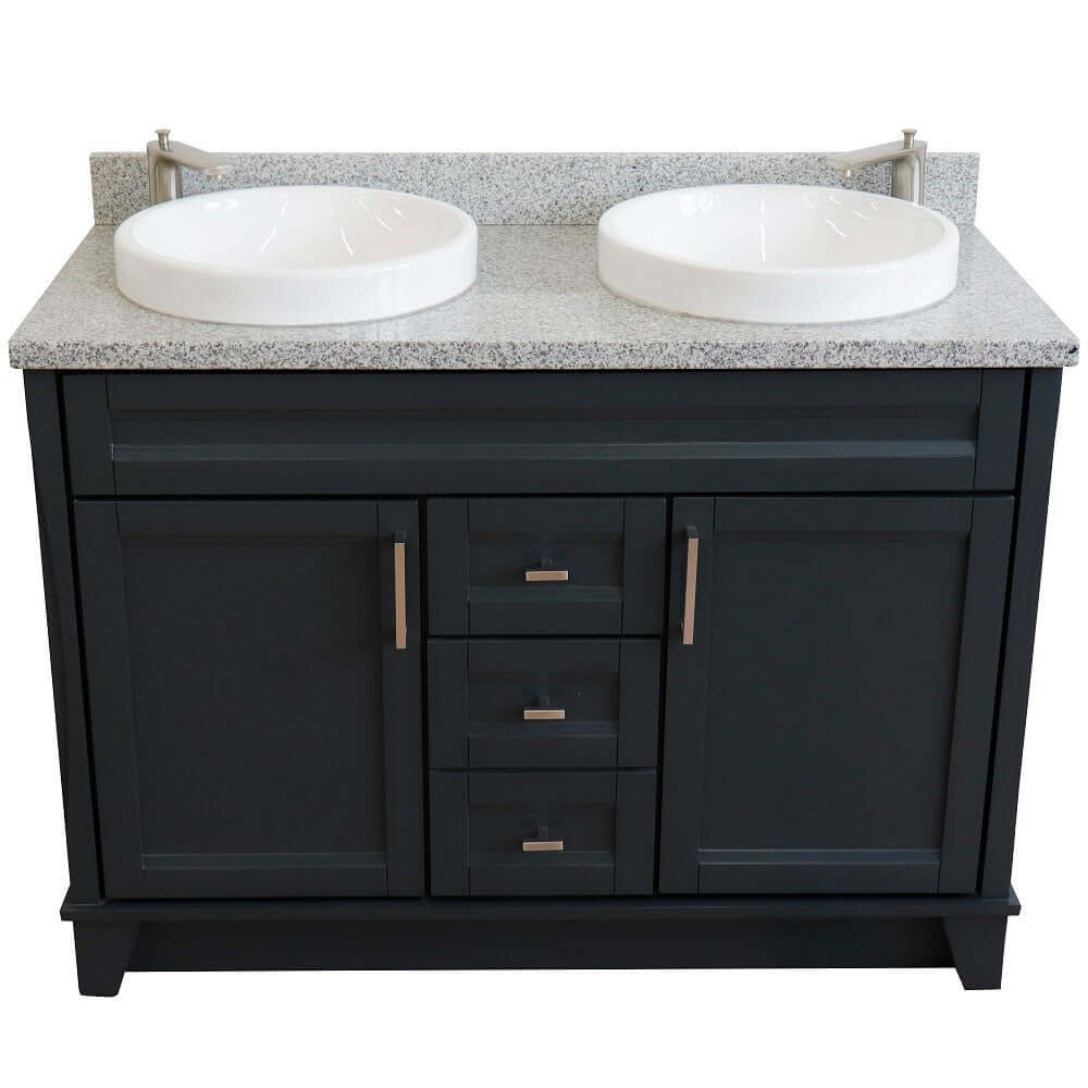 48" Double sink vanity in Dark Gray finish with Gray granite and round sink - 400700-49D-DG-GYRD