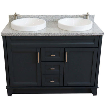 48" Double sink vanity in Dark Gray finish with Gray granite and round sink - 400700-49D-DG-GYRD