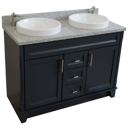 48" Double sink vanity in Dark Gray finish with Gray granite and round sink - 400700-49D-DG-GYRD