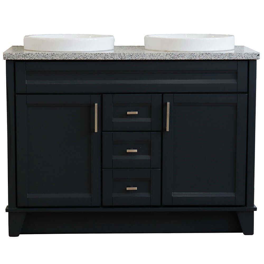 48" Double sink vanity in Dark Gray finish with Gray granite and round sink - 400700-49D-DG-GYRD