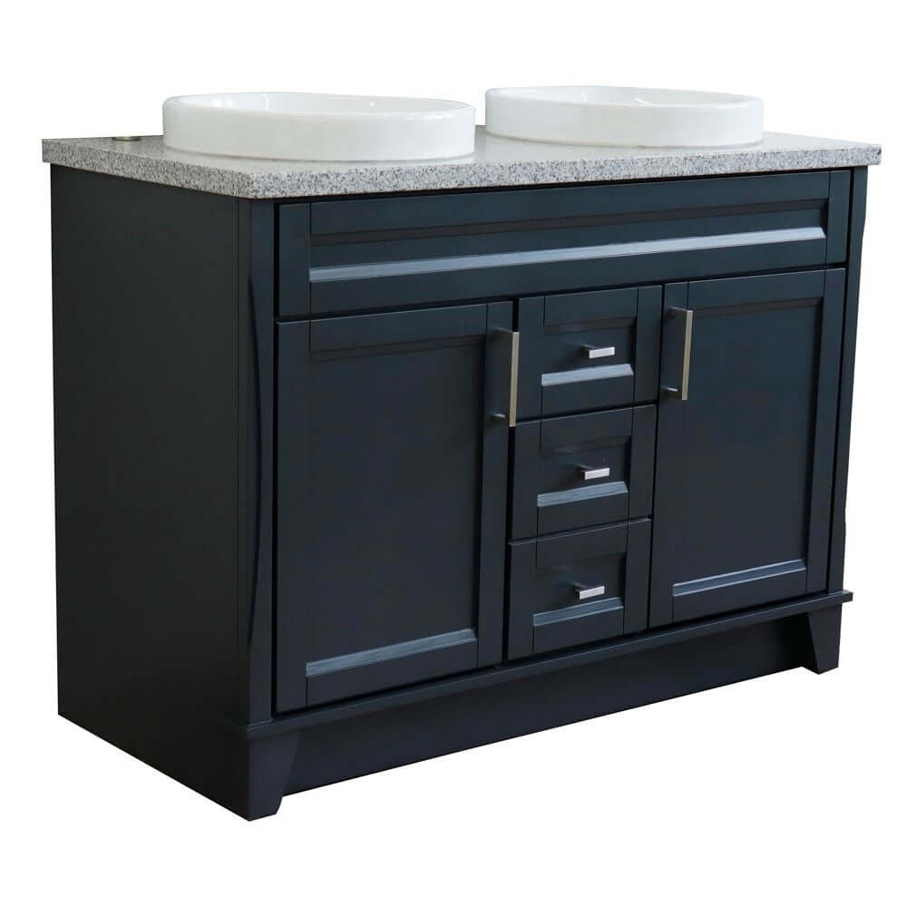 48" Double sink vanity in Dark Gray finish with Gray granite and round sink - 400700-49D-DG-GYRD