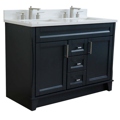 48" Double sink vanity in Dark Gray finish with White quartz and rectangle sink - 400700-49D-DG-WER