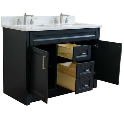 48" Double sink vanity in Dark Gray finish with White quartz and rectangle sink - 400700-49D-DG-WER