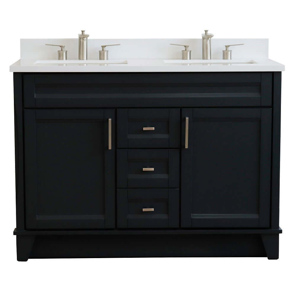 48" Double sink vanity in Dark Gray finish with White quartz and rectangle sink - 400700-49D-DG-WER