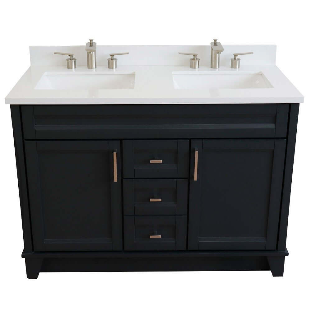 48" Double sink vanity in Dark Gray finish with White quartz and rectangle sink - 400700-49D-DG-WER