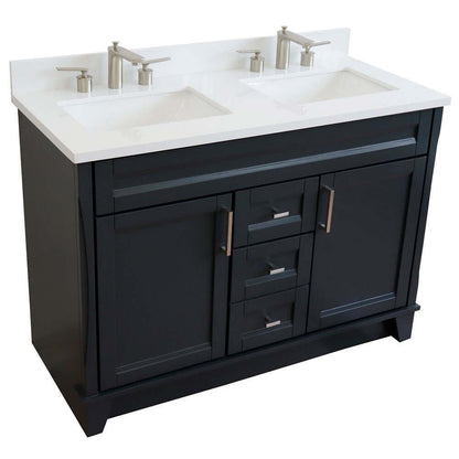 48" Double sink vanity in Dark Gray finish with White quartz and rectangle sink - 400700-49D-DG-WER