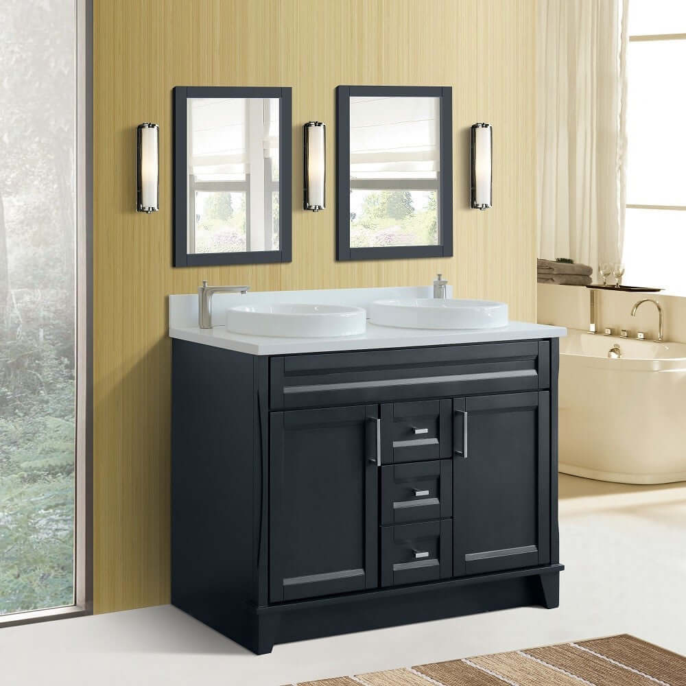 48" Double sink vanity in Dark Gray finish with White quartz and round sink - 400700-49D-DG-WERD