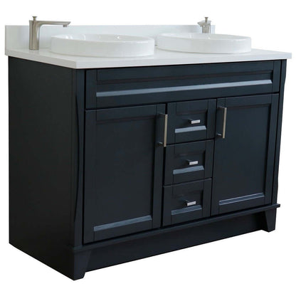 48" Double sink vanity in Dark Gray finish with White quartz and round sink - 400700-49D-DG-WERD