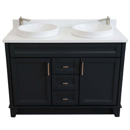 48" Double sink vanity in Dark Gray finish with White quartz and round sink - 400700-49D-DG-WERD