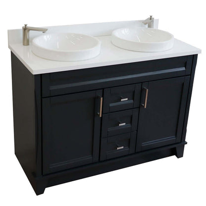 48" Double sink vanity in Dark Gray finish with White quartz and round sink - 400700-49D-DG-WERD