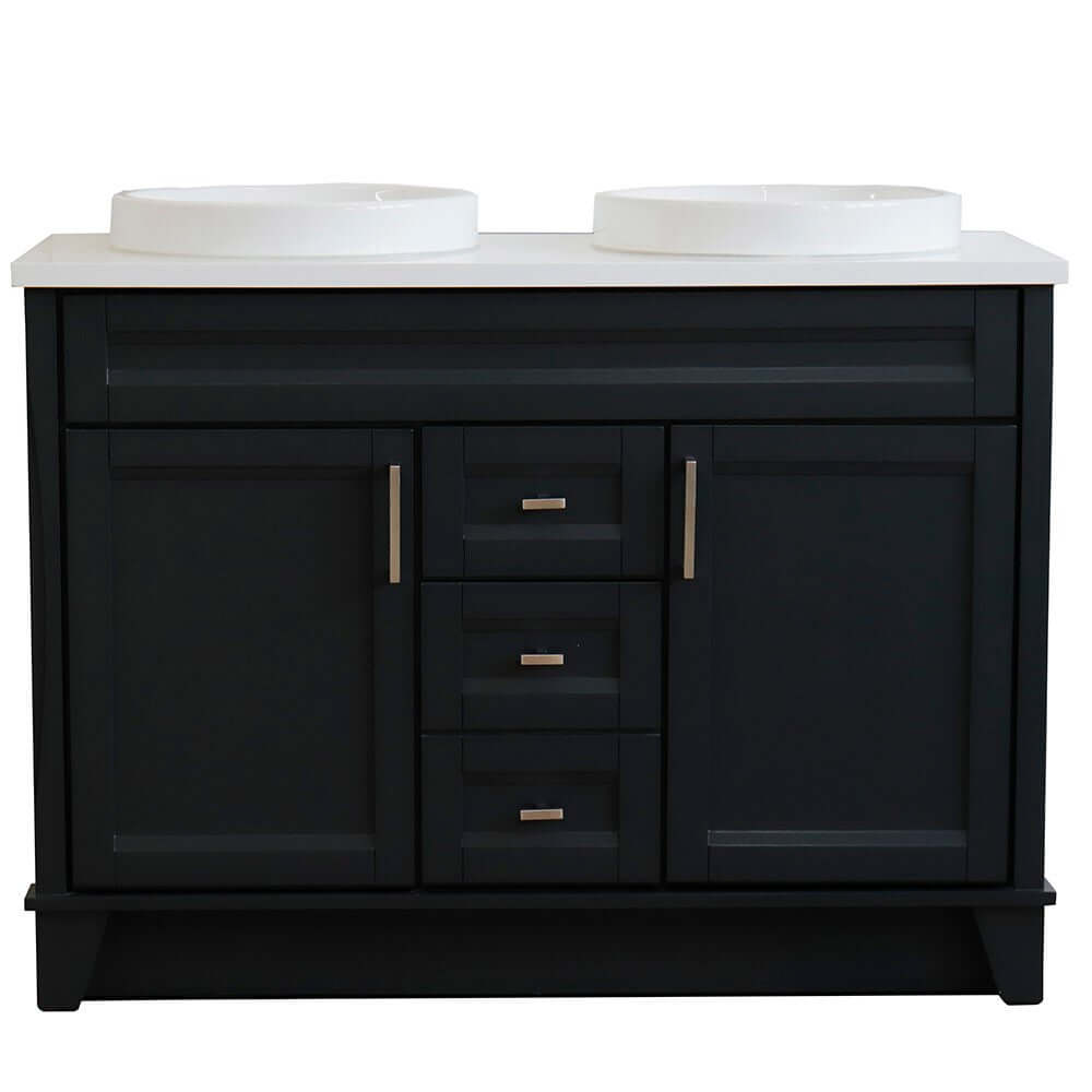 48" Double sink vanity in Dark Gray finish with White quartz and round sink - 400700-49D-DG-WERD