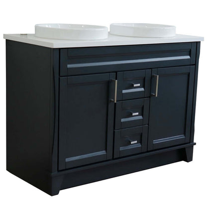 48" Double sink vanity in Dark Gray finish with White quartz and round sink - 400700-49D-DG-WERD