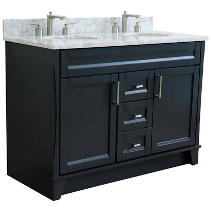 48" Double sink vanity in Dark Gray finish with White Carrara marble and oval sink - 400700-49D-DG-WMO