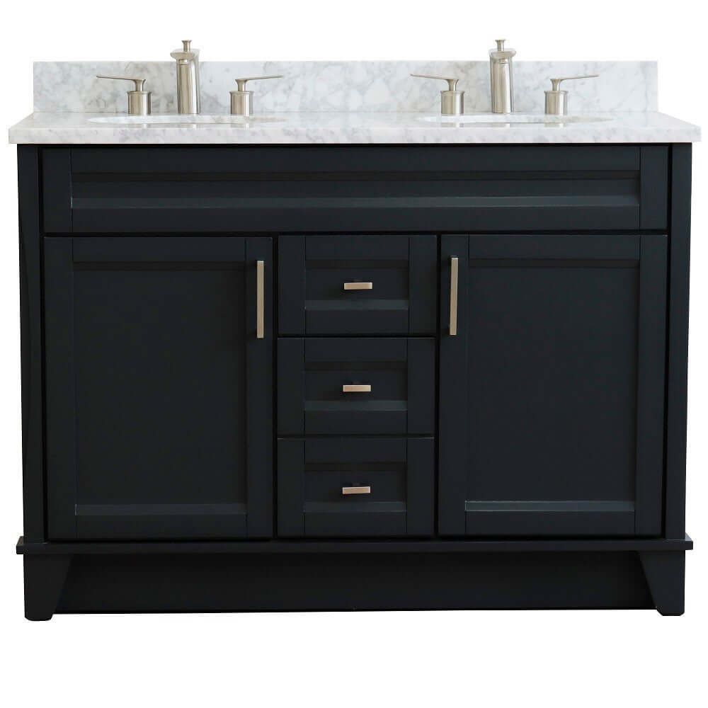 48" Double sink vanity in Dark Gray finish with White Carrara marble and oval sink - 400700-49D-DG-WMO